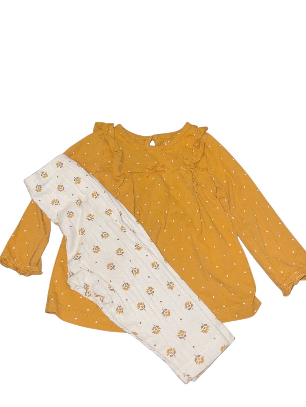 Yellow Ruffle Polka Dot Top With Leggings